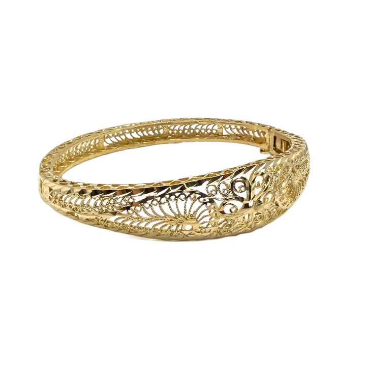 14K YG Floral Openwork Bangle Bracelet