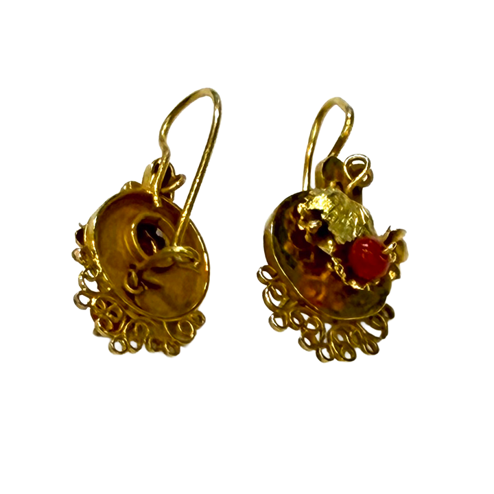 Antique Gold & Coral Drop Earrings