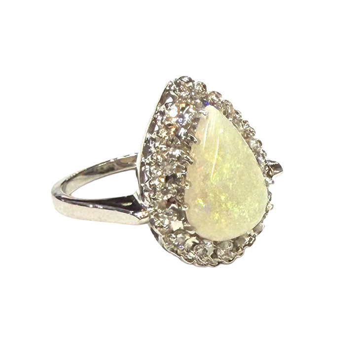 Opal Diamond 14K White Gold Ring