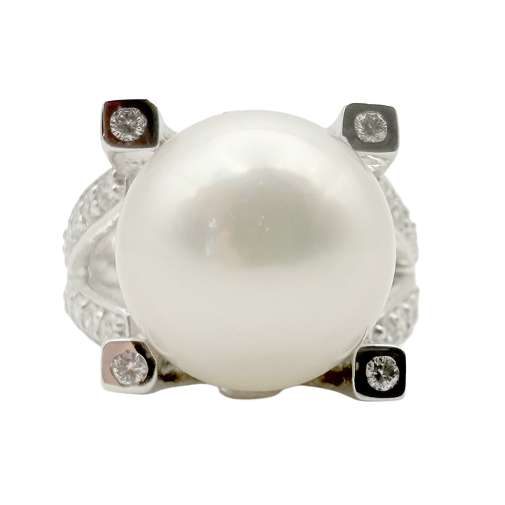 South Sea Pearl Diamond 14K White Gold Ring