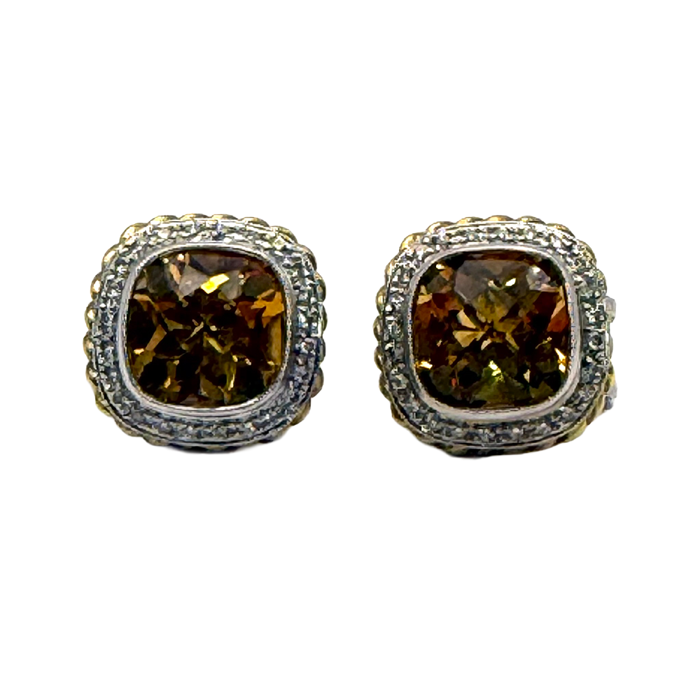 Citrine Diamond 18K Two Tone Earrings