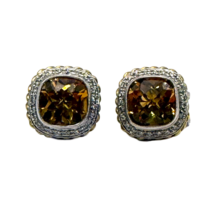 Citrine Diamond 18K Two Tone Earrings