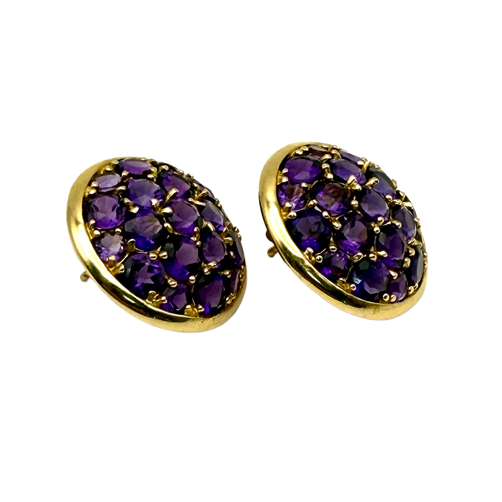 Amethyst 14K YG Domed Circular Earrings