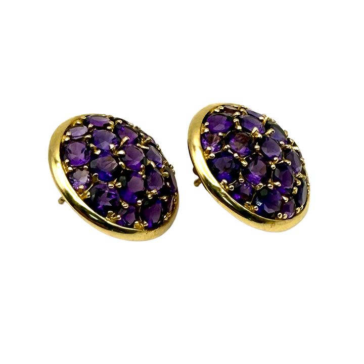 Amethyst 14K YG Domed Circular Earrings