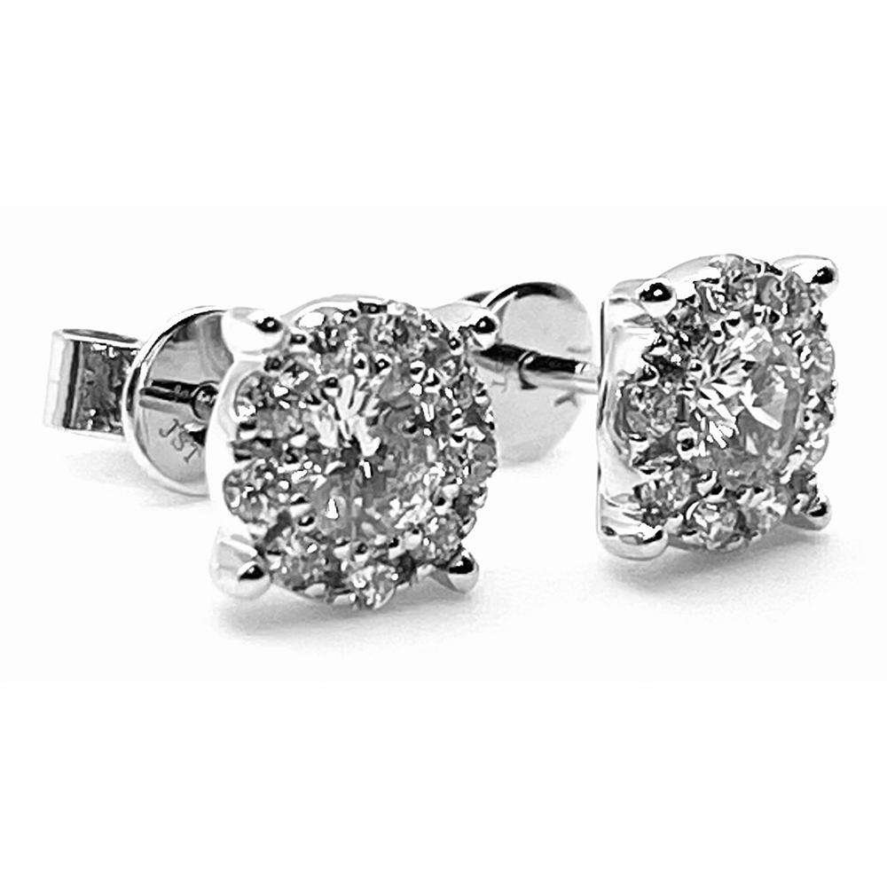Diamond 14K White Gold Cluster Stud Earrings