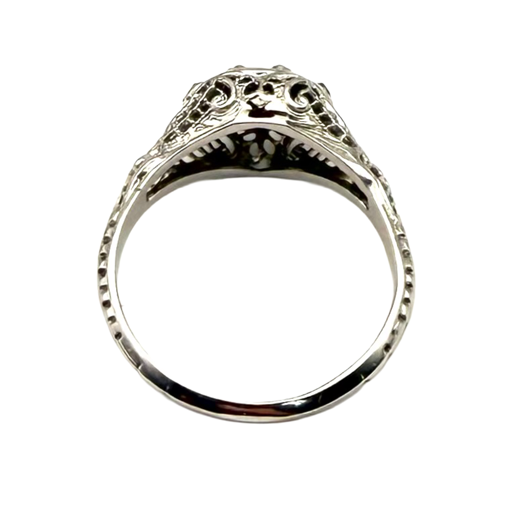 Art Deco Diamond Sapphire 18K White Gold Ring