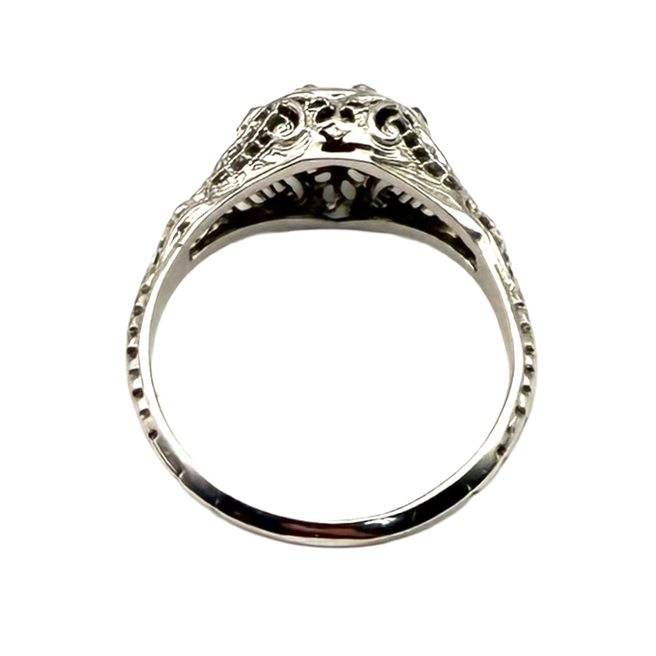 Art Deco Diamond Sapphire 18K White Gold Ring