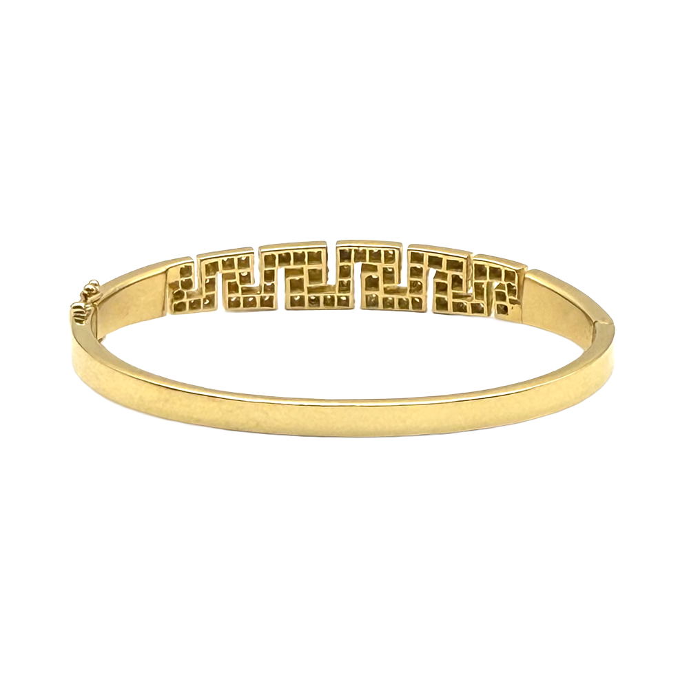 Greek Key Design 18K YG Diamond Bangle Bracelet