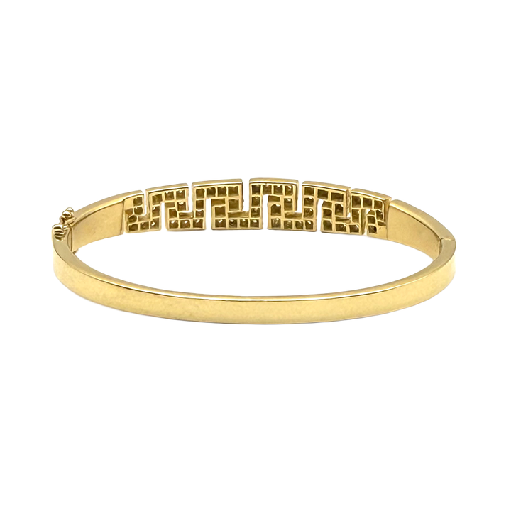Greek Key Design 18K YG Diamond Bangle Bracelet