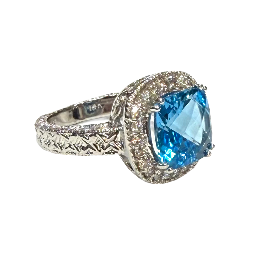 Blue Topaz Diamond 14K WG Ring