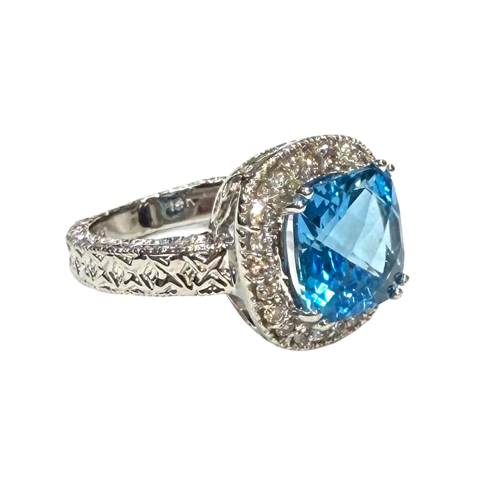 Blue Topaz Diamond 14K WG Ring