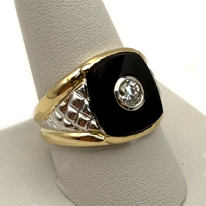 Vintage Diamond Onyx 14K Yellow Gold Ring