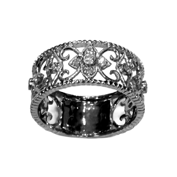 Diamond 14K White Gold Floral Design Band Ring