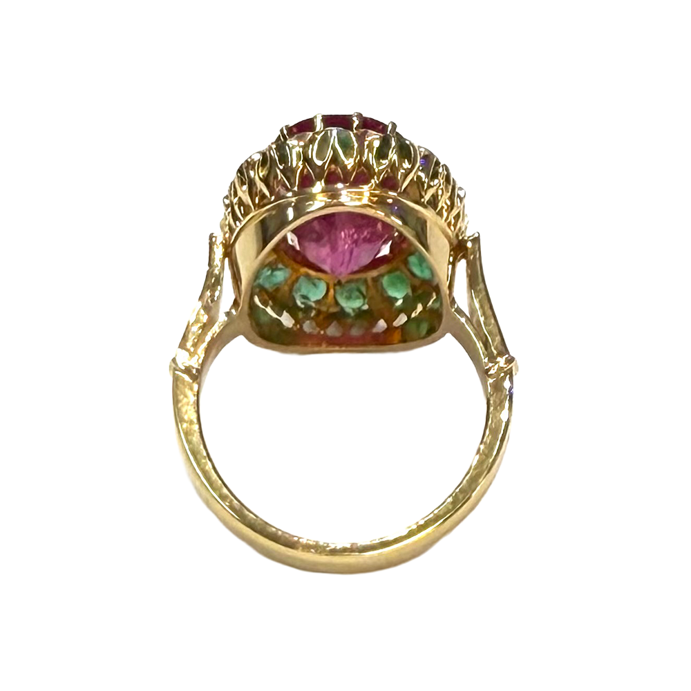 Rubellite Tourmaline Emerald 18K YG Ring