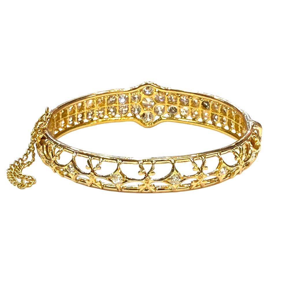 Antique Diamond 21 Karat Yellow Gold Bangle Bracelet