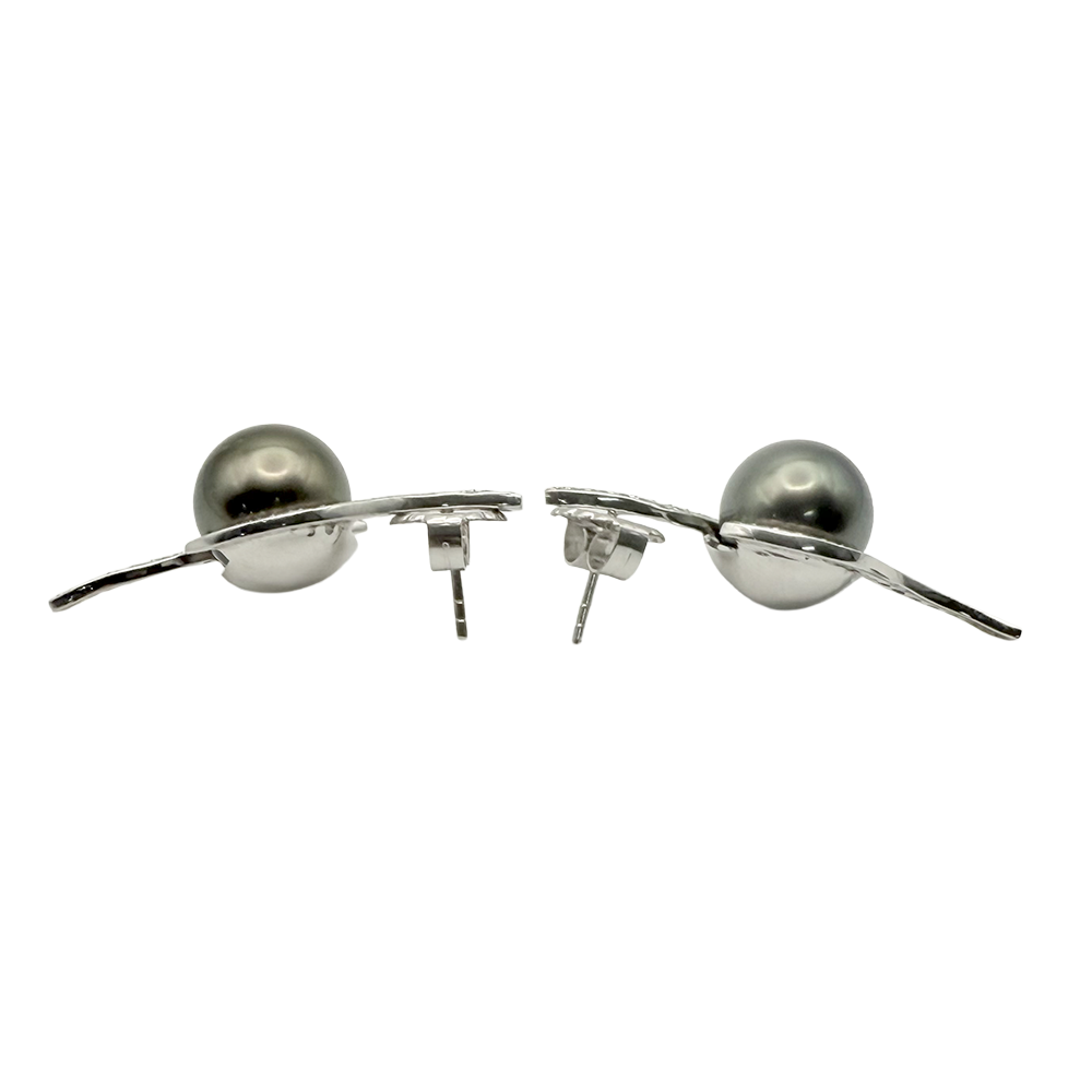 Tahitian Black Pearl Diamond 14K WG Earrings