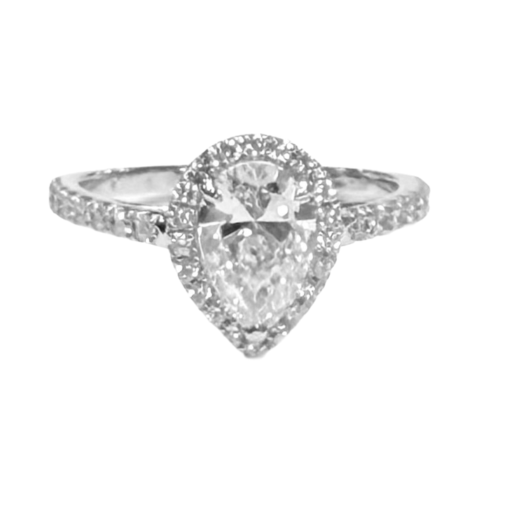 1.00 Carat F SI2 GIA Pear Shaped Diamond 14K WG Wedding Ring Set