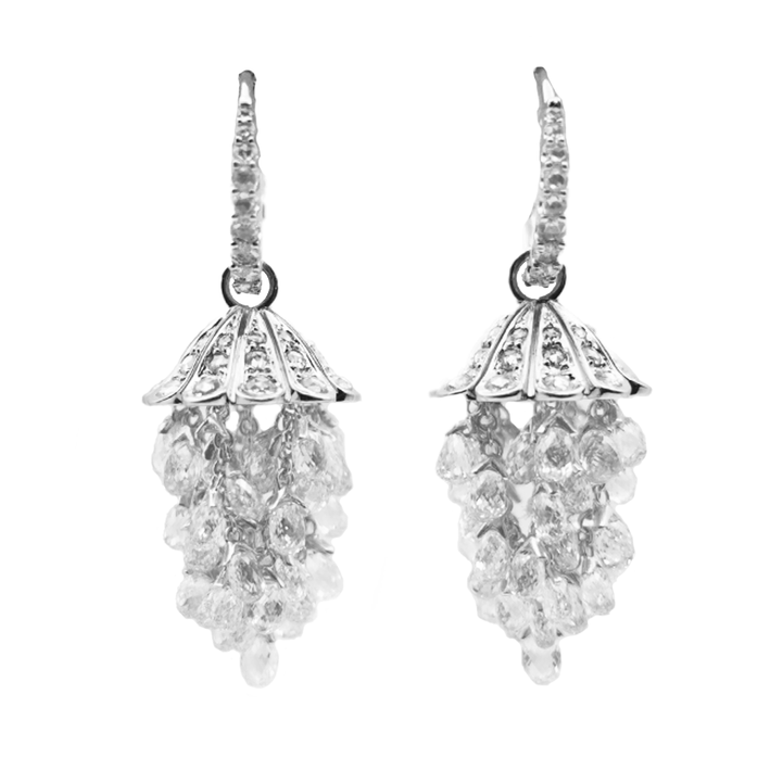 Briolette & Rose Cut Diamond 18K WG Drop Earrings