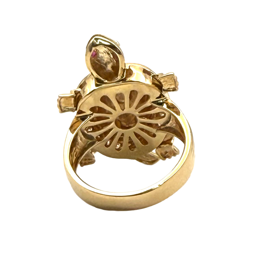 Turtle Design 14K YG CZ Ring