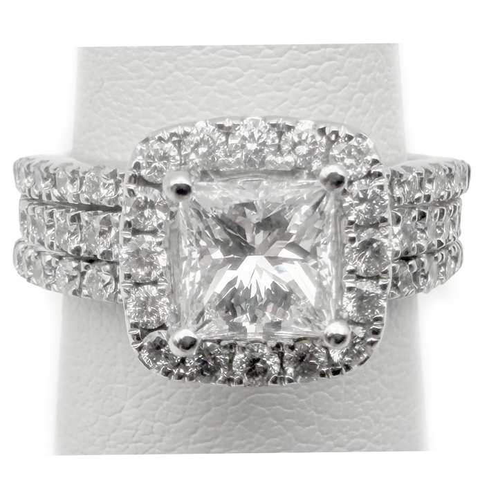 1.01 Carat E VS2 GIA Princess Cut Diamond 14K WG Wedding Ring Set