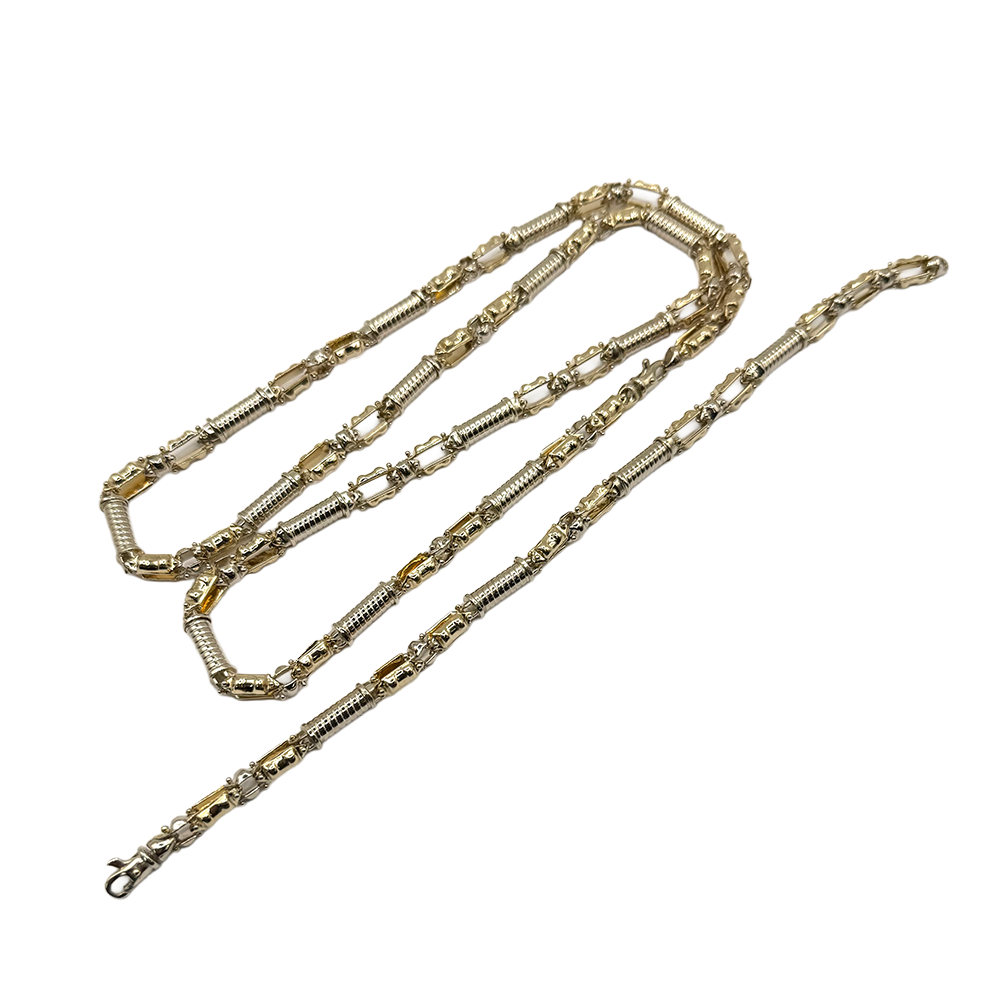 Fancy Link 14K White & Yellow Gold Necklace & Bracelet Suite