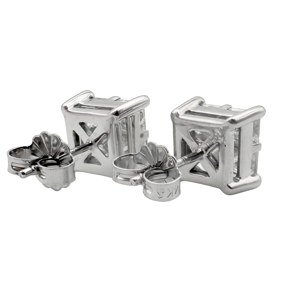 Princess Cut Diamond Cluster 14K WG Stud Earrings