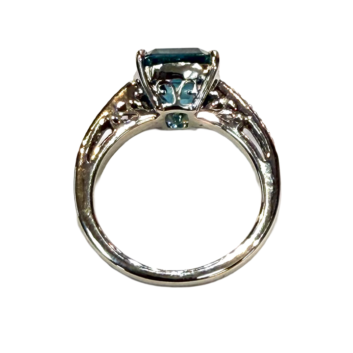 Blue Zircon Diamond 14K White Gold Ring