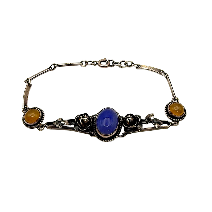 Victorian Blue Chalcedony Agate Sterling Silver Bracelet