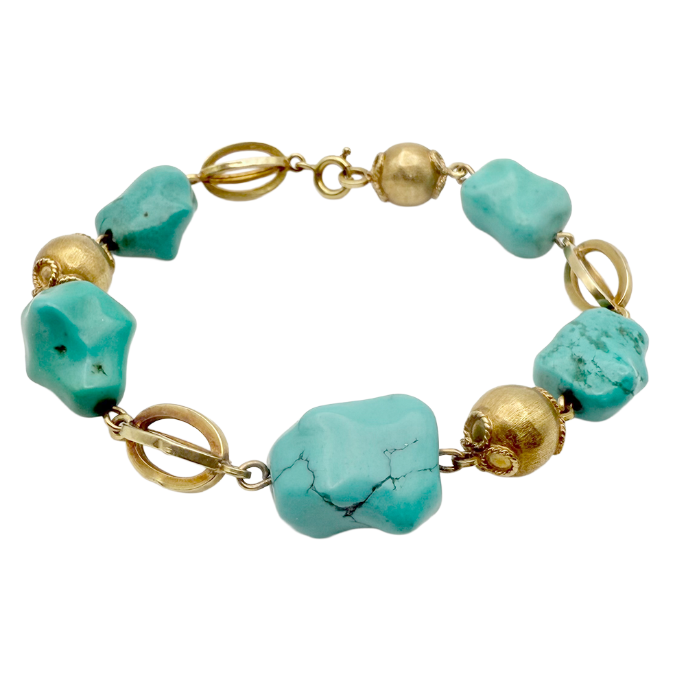 Turquoise 18K Yellow Gold Necklace & Bracelet Suite