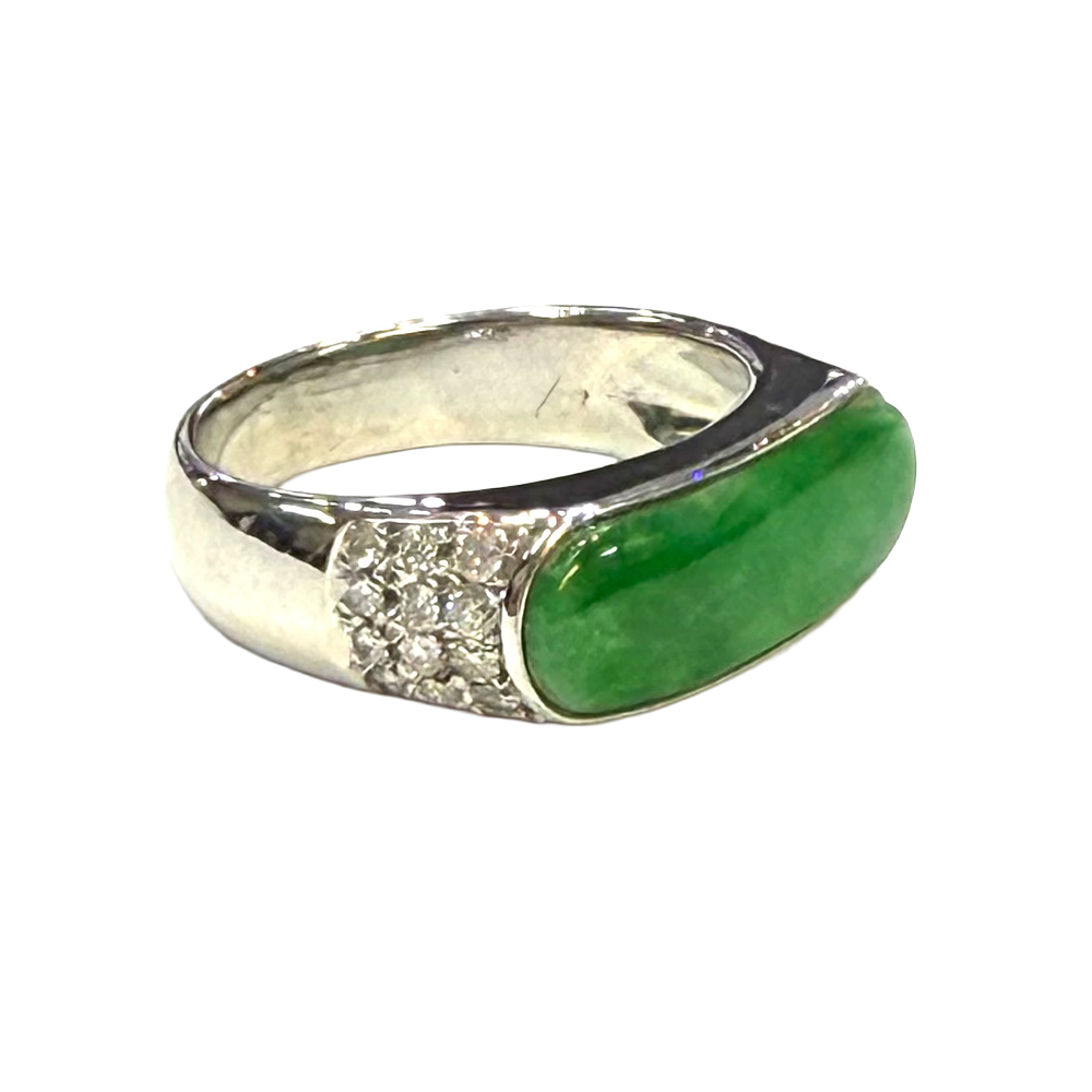 Jadeite Diamond 18K White Gold Ring