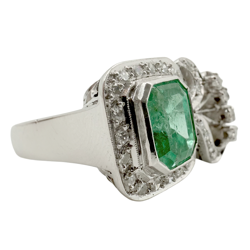 Emerald Diamond 10K White Gold Vintage Ring