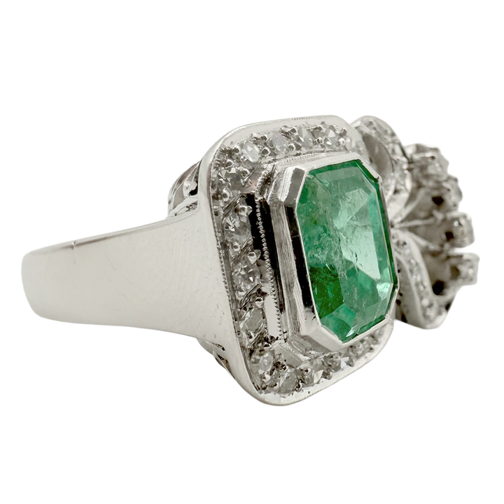 Emerald Diamond 10K White Gold Vintage Ring