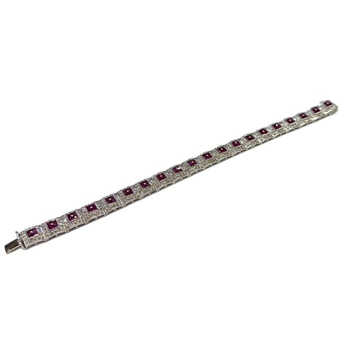 Ruby Diamond 14K White Gold Link Style Bracelet