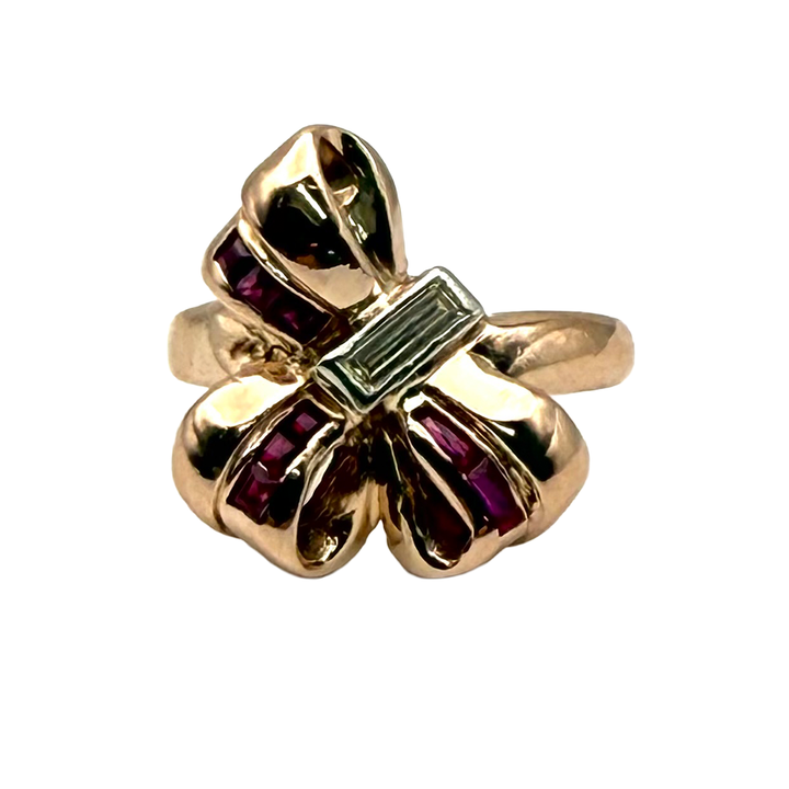 Retro Diamond Ruby 14K Rose Gold Ring