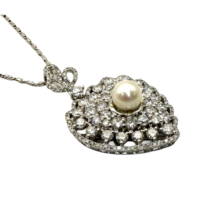 Pearl Diamond 18K WG Heart Shaped Pendant