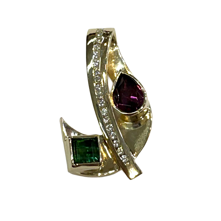 Pink & Green Tourmaline Diamond 14K YG Pendant