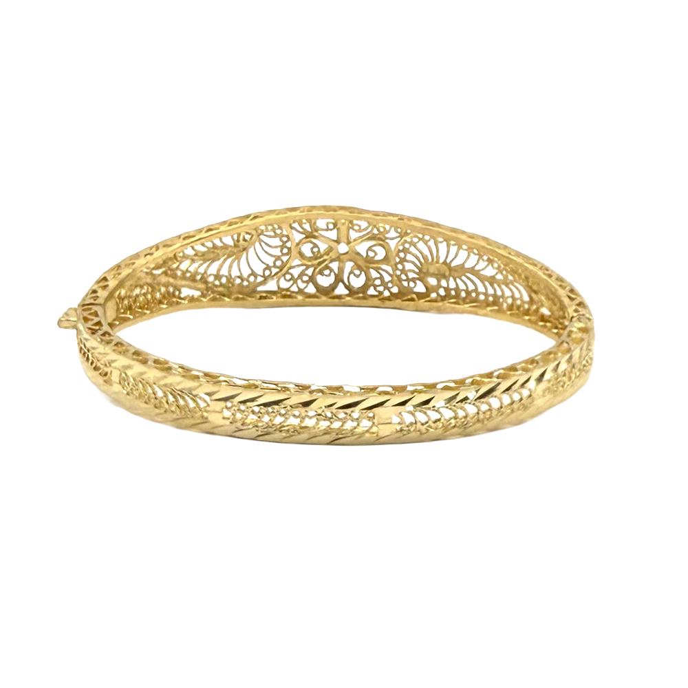 14K YG Floral Openwork Bangle Bracelet