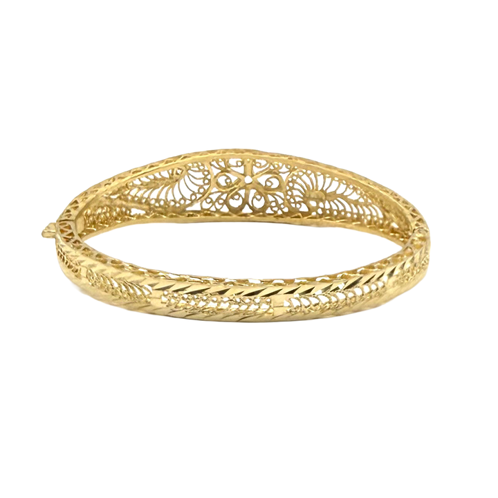 14K YG Floral Openwork Bangle Bracelet