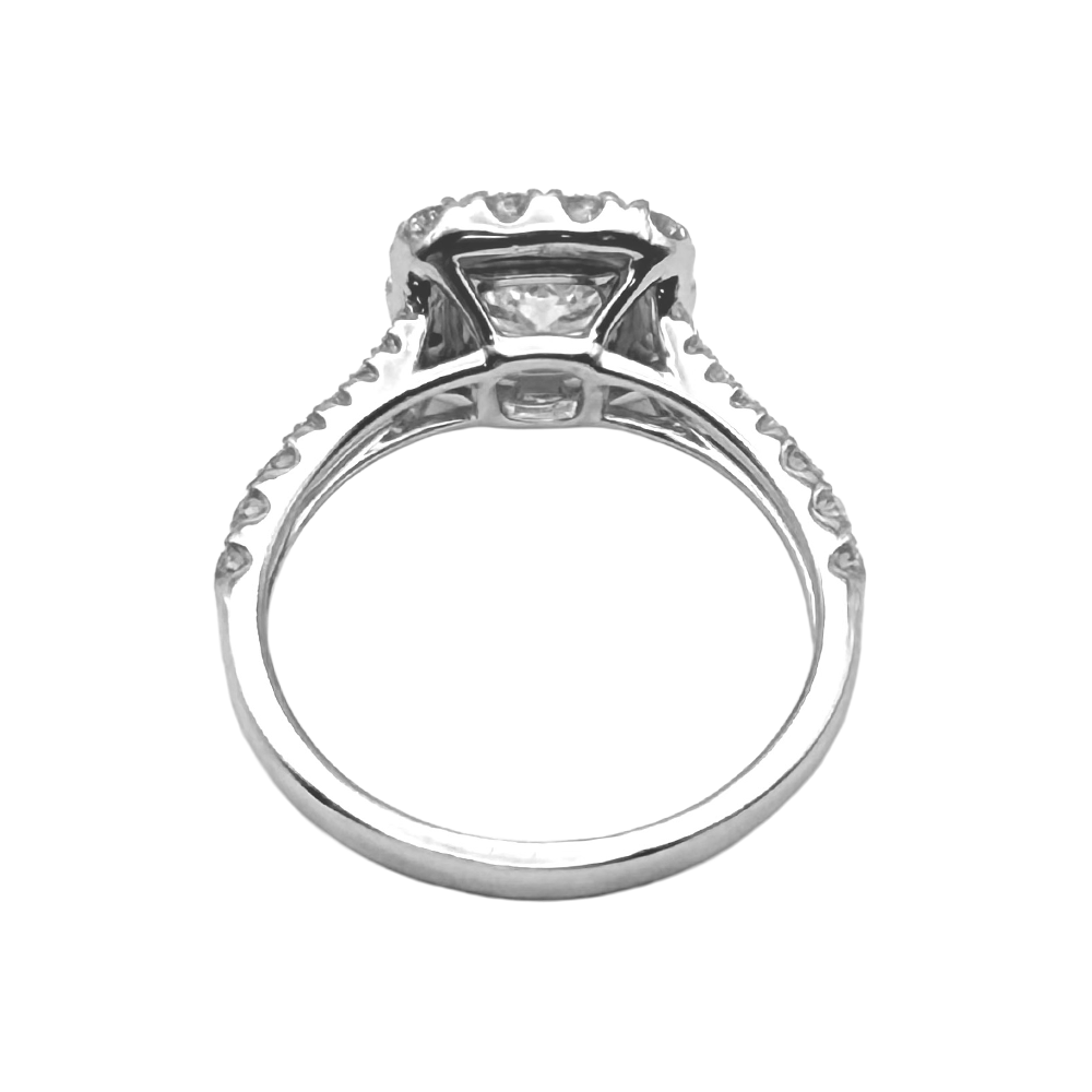 1.32 Carat E SI2 E SI2 Cushion Modified Brilliant Cut Diamond 14KWG Ring