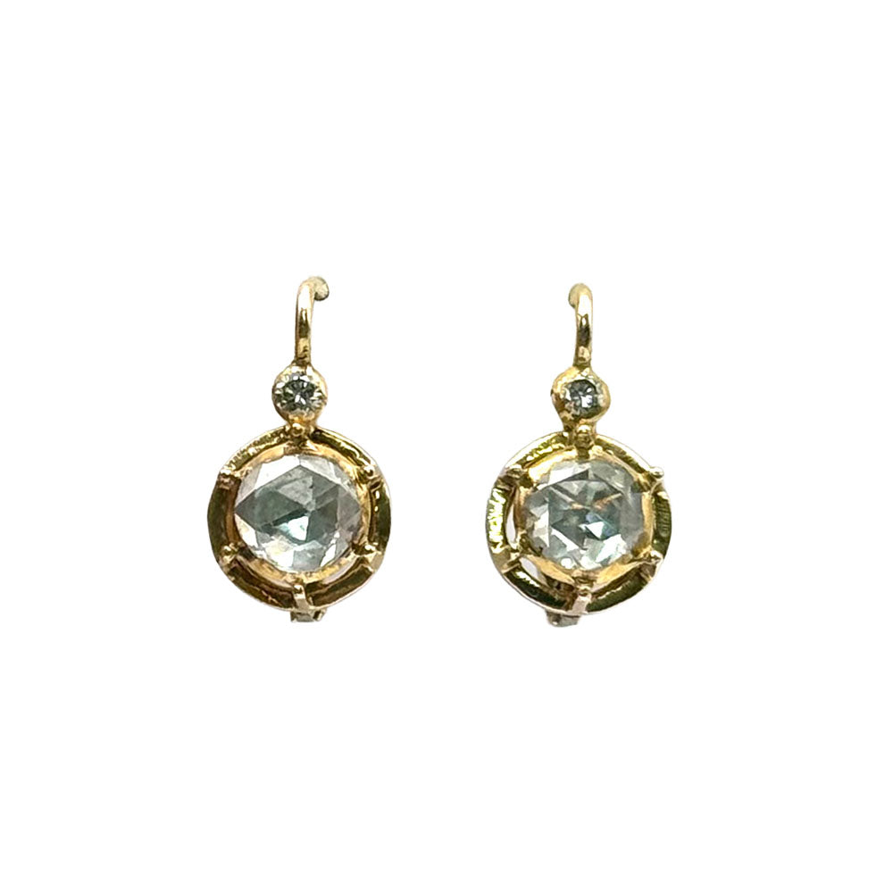 Vintage Rose Cut Diamond 14K YG Drop Earrings