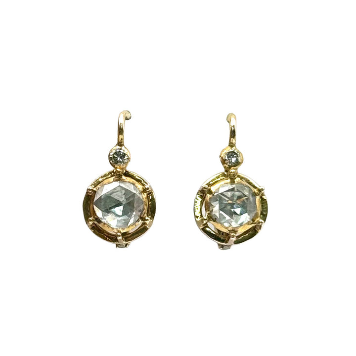 Vintage Rose Cut Diamond 14K YG Drop Earrings