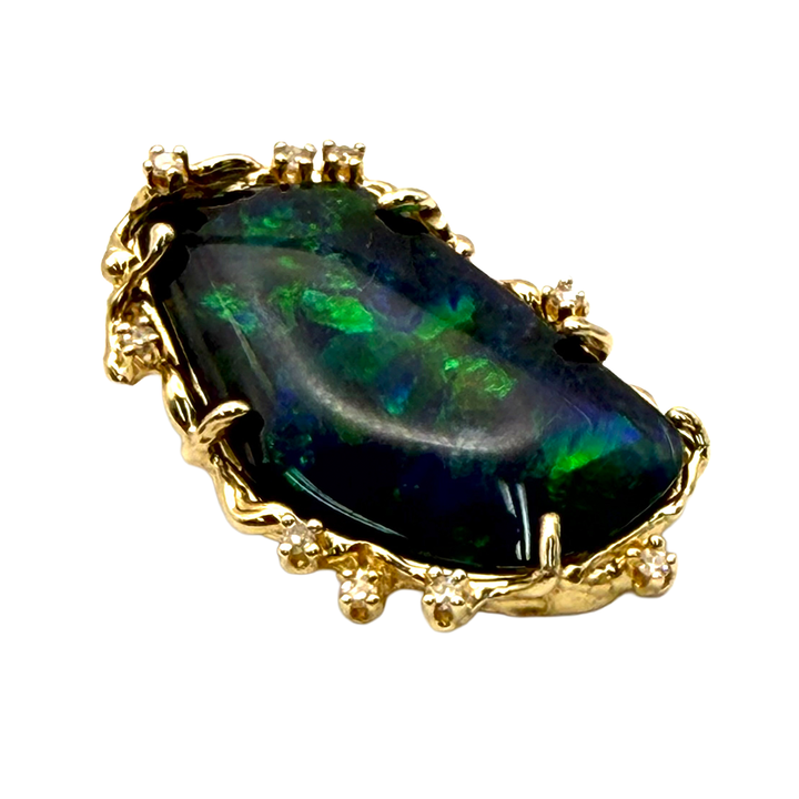 Opal Doublet Diamond 14K YG Custom Made Pendant