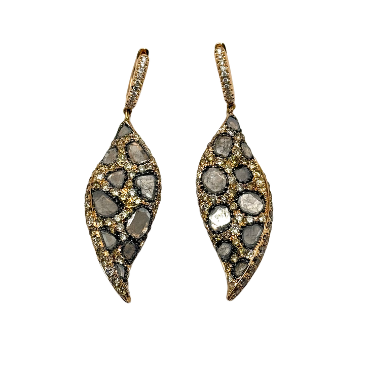 Custom Made Diamond Fancy Colored Diamond 18K Rose Gold Drop Earrings