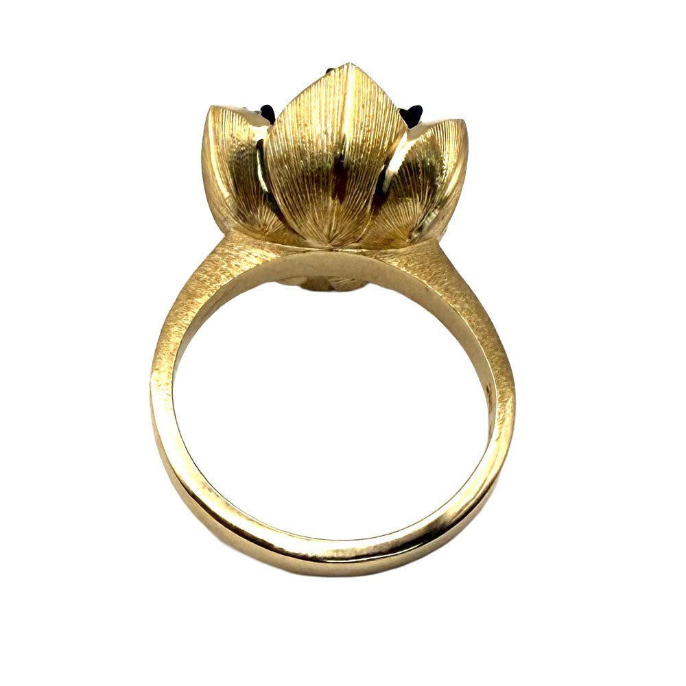 Diamond 14K Yellow Gold Blackened Floral Design Ring