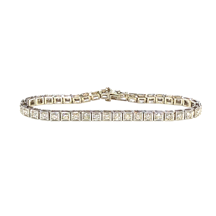 Vintage Diamond 14K White Gold Box Link Bracelet