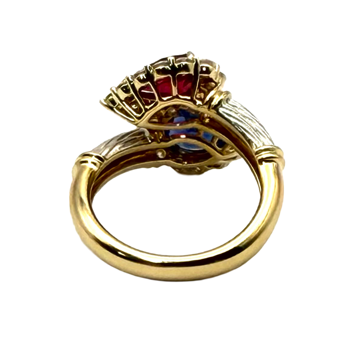 Ruby Sapphire Diamond 18K YG & WG Saddle Design Ring