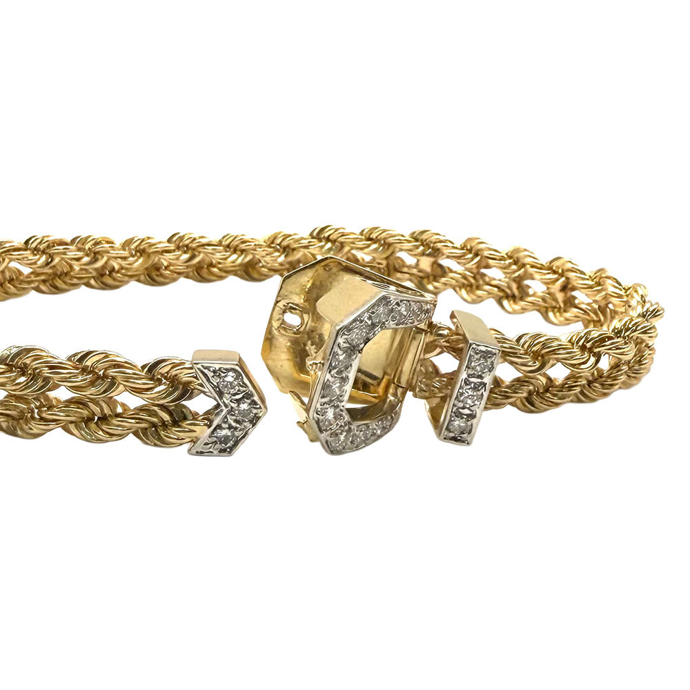 Vintage Diamond 14K Yellow Gold Belt Buckle Design Bracelet