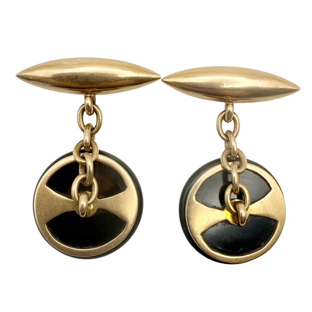 Antique Onyx Diamond 14K YG Cufflinks