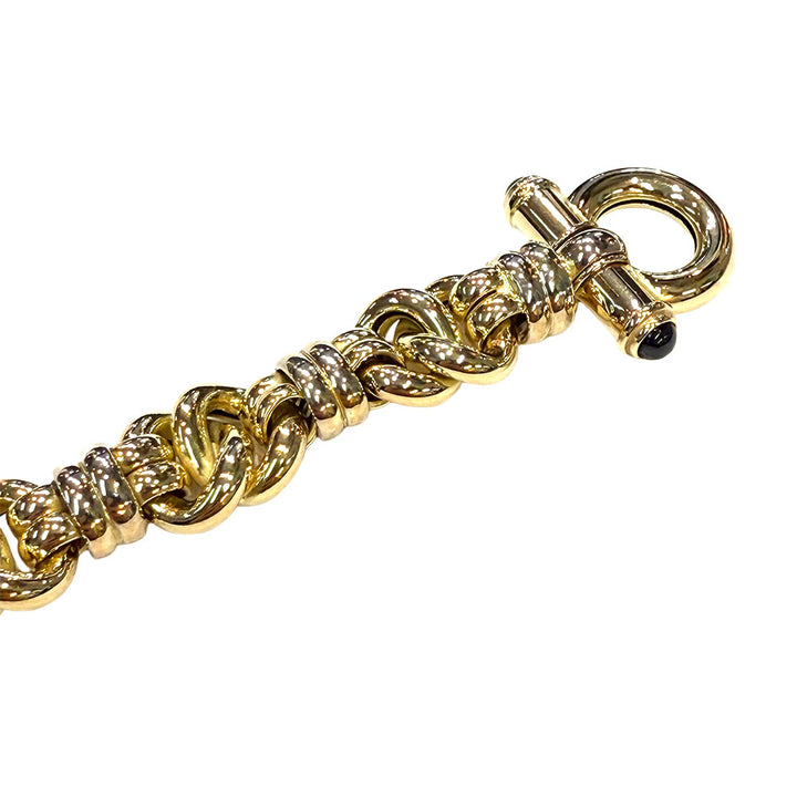 Fancy Link 14K Yellow Gold Sapphire Bracelet