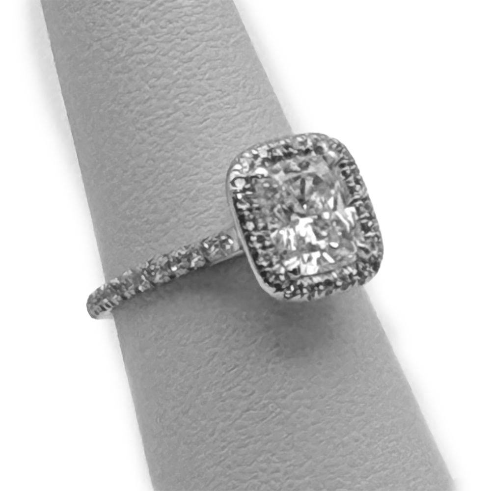 1.51 Carat F VS1 Cushion Brilliant Cut GIA Diamond Platinum Ring